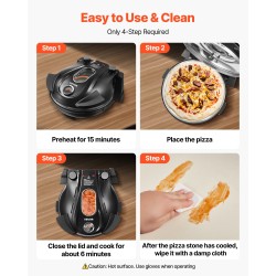 Sähköinen pöytäpizzauuni 1200 wattia musta 305 millimetrin kordieriittikivi