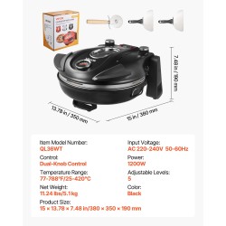 Sähköinen pöytäpizzauuni 1200 wattia musta 305 millimetrin kordieriittikivi