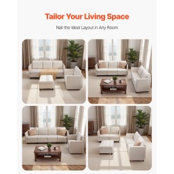 Sohva 5-paikkainen modulaarinen murtovalkoinen puuvilla-pellavasekoitekangas säilytystilalla täyspuinen runko