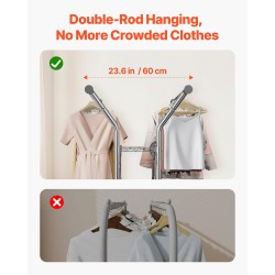 Vaateteline hiiliteräksinen säädettävä kahdella ripustustangolla kahdella hyllyllä pyörillä