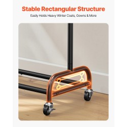 Vaateräkki hiiliterästä 2 ripustustankoa 1 hylly säädettävä korkeus pyörillä