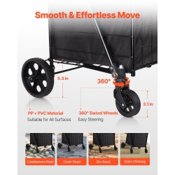 Taitettava kaksikorinen ostoskärry mustalla rautarungolla ja vedenpitävällä sisuksella