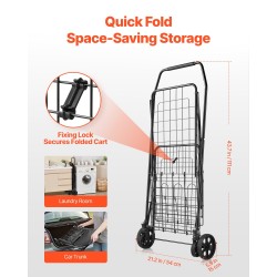 Taitettava kaksikorinen ostoskärry mustalla rautarungolla ja vedenpitävällä sisuksella