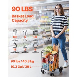 Ostos- ja kuljetuskärry rautarunkoinen taitettava 40,8 kg 39 l musta