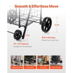 Ostos- ja kuljetuskärry rautarunkoinen taitettava 40,8 kg 39 l musta