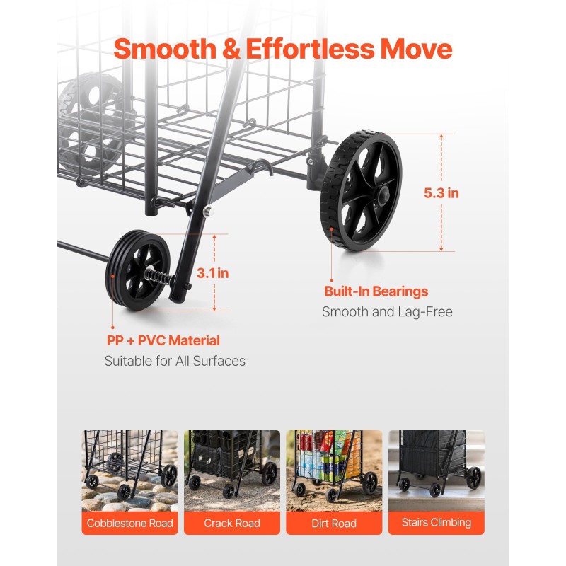 Ostos- ja kuljetuskärry rautarunkoinen taitettava 40,8 kg 39 l musta