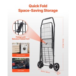 Ostos- ja kuljetuskärry rautarunkoinen taitettava 40,8 kg 39 l musta