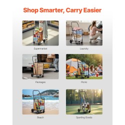 Ostos- ja kuljetuskärry rautarunkoinen taitettava 40,8 kg 39 l musta