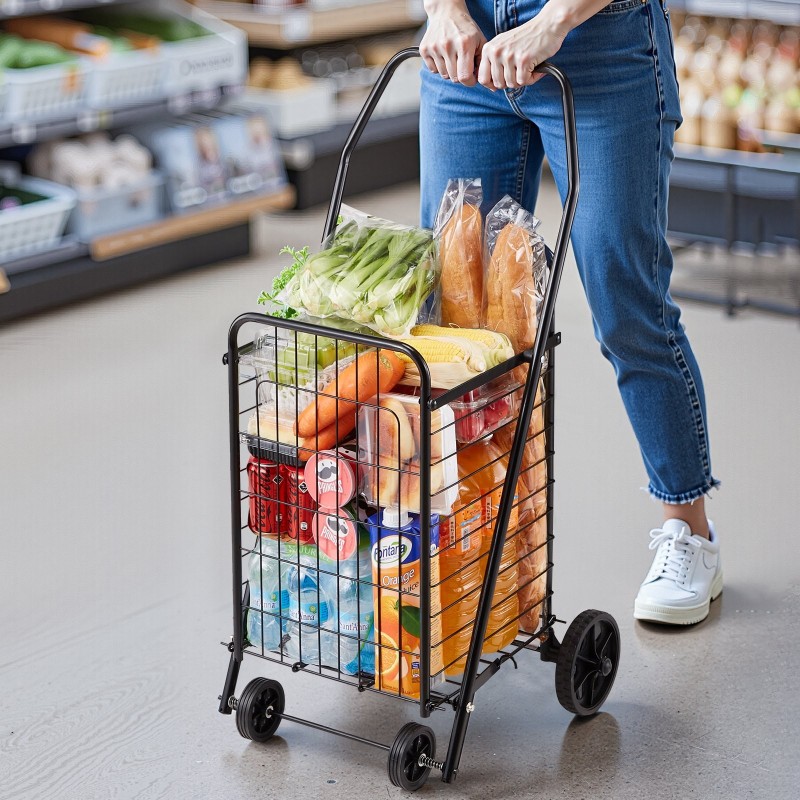 Ostos- ja kuljetuskärry rautarunkoinen taitettava 40,8 kg 39 l musta