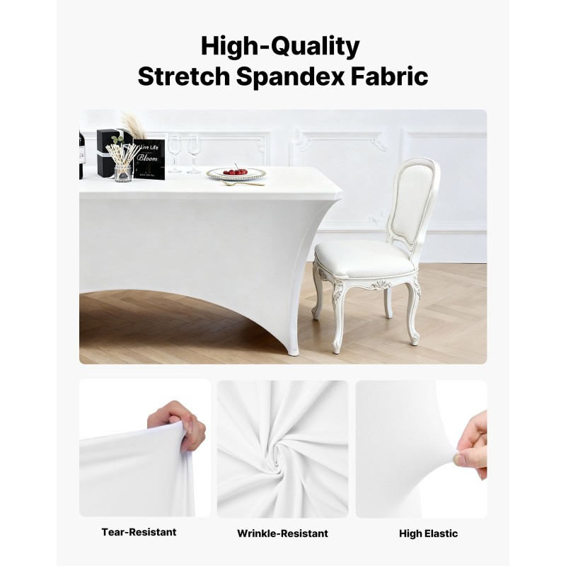 Pöytäliinasetti 6 kpl elastaania sisältävää joustavaa kangasta 8 jalan suorakulmaisille pöydille valkoinen