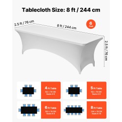 Pöytäliinasetti 6 kpl elastaania sisältävää joustavaa kangasta 8 jalan suorakulmaisille pöydille valkoinen