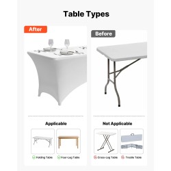 Pöytäliinasetti 6 kpl elastaania sisältävää joustavaa kangasta 8 jalan suorakulmaisille pöydille valkoinen