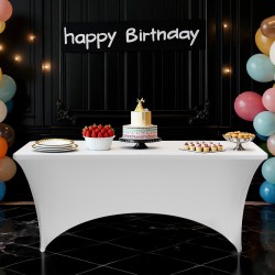 Pöytäliinasetti 6 kpl elastaania sisältävää joustavaa kangasta 8 jalan suorakulmaisille pöydille valkoinen