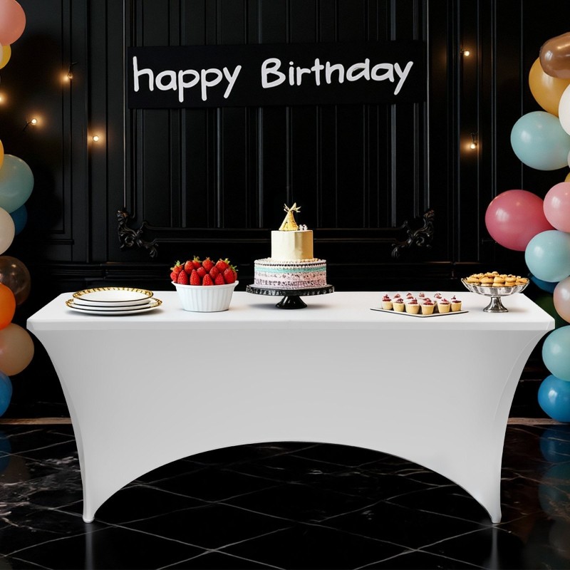 Pöytäliinasetti 6 kpl elastaania sisältävää joustavaa kangasta 8 jalan suorakulmaisille pöydille valkoinen