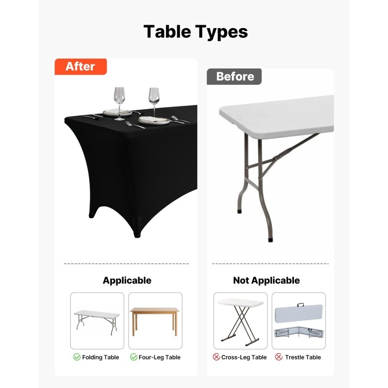 Istuvat suorakaidepöytäliinat spandex-seoskangas 6 kpl musta 183 x 76 cm