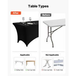 Pöytäliina elastaani istuva 6 jalan suorakulmainen 3 kpl musta