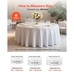 Pyöreä pöytäliinasetti valkoinen polyesterikangas 6 kpl halkaisija 3048 mm juhliin