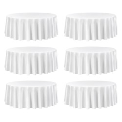 Pyöreä pöytäliinasetti valkoinen polyesterikangas 6 kpl halkaisija 3048 mm juhliin