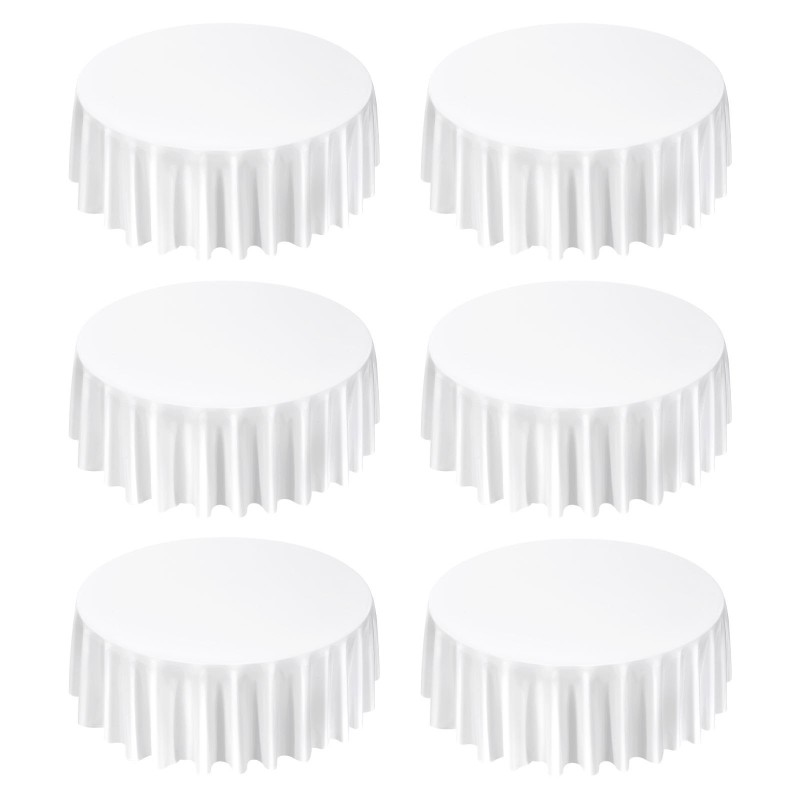 Pyöreä pöytäliinasetti valkoinen polyesterikangas 6 kpl halkaisija 3048 mm juhliin