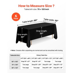 Pöytäliinasetti polyesterikangas 6 kpl musta suorakaiteisille pöydille 177,8 x 304,8 cm
