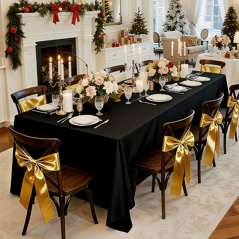 Pöytäliinasetti polyesterikangas 6 kpl musta suorakaiteisille pöydille 177,8 x 304,8 cm