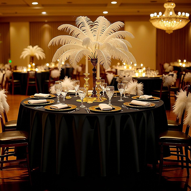 Pyöreä polyesteripöytäliinasetti kuusi kappaletta halkaisija 3048 mm musta juhliin