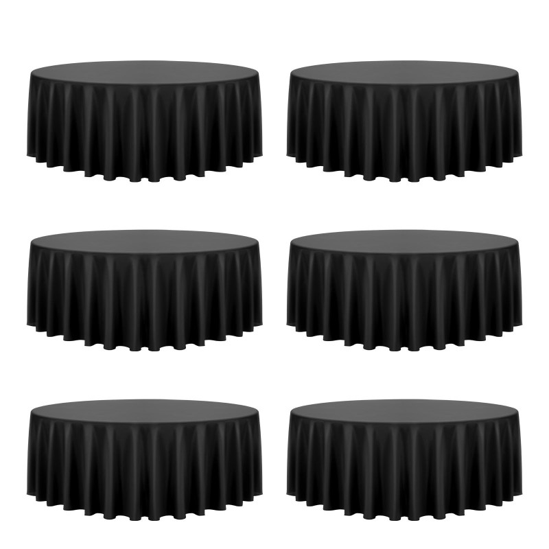 Pyöreä polyesteripöytäliinasetti kuusi kappaletta halkaisija 3048 mm musta juhliin