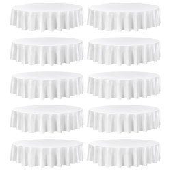 Pöytäliinasetti pyöreä polyesterikangas valkoinen 10 kpl 90 tuumaa konepestävä