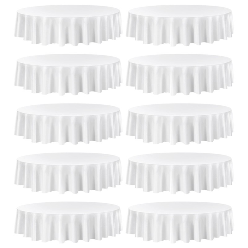 Pöytäliinasetti pyöreä polyesterikangas valkoinen 10 kpl 90 tuumaa konepestävä