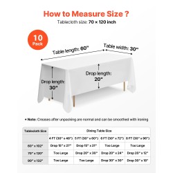Pöytäliinasetti polyesteristä suorakulmaisille pöydille 70 x 120 tuumaa 10 kpl valkoinen