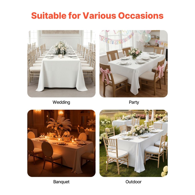 Pöytäliinasetti polyesteristä suorakulmaisille pöydille 70 x 120 tuumaa 10 kpl valkoinen