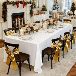 Pöytäliinasetti polyesteristä suorakulmaisille pöydille 70 x 120 tuumaa 10 kpl valkoinen