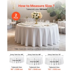 Pyöreä pöytäliina polyesterikankaasta halkaisijaltaan 3048 millimetriä 2 kappaletta valkoinen