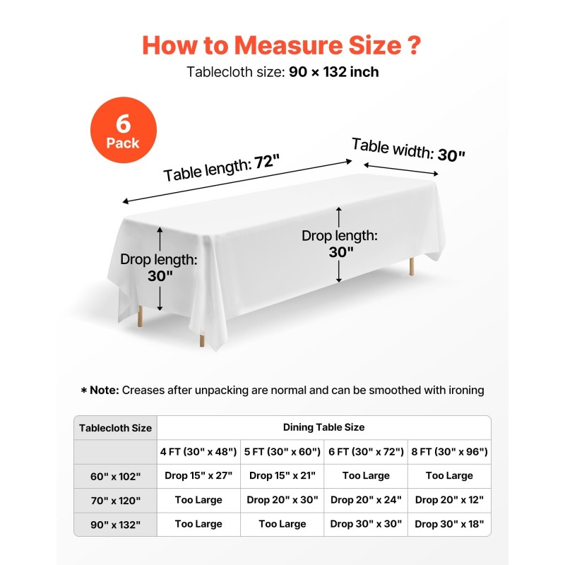Pöytäliinasetti suorakulmaisille pöydille 6 kpl polyesteri 2286×3353 mm valkoinen