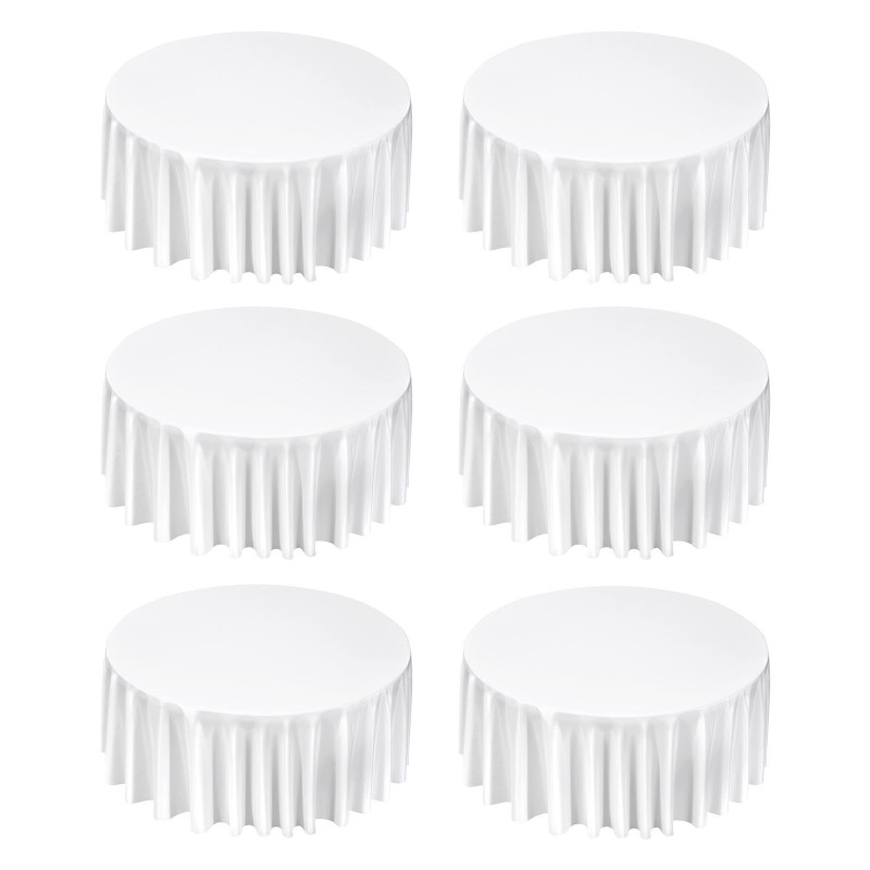 Pyöreät valkoiset polyesteripöytäliinat 6 kpl 3352 mm halkaisijalla häihin