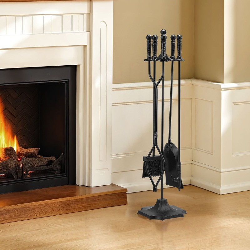 Takkatelineen 5-osainen takorauta- ja hiiliteräs työkalusetti musta sisä- ja ulkokäyttöön