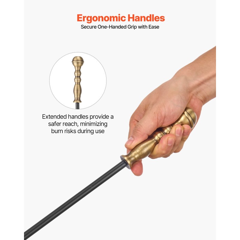 Takkatökalusarja 5-osainen taottua rautaa ja hiiliterästä mustalla jalustalla