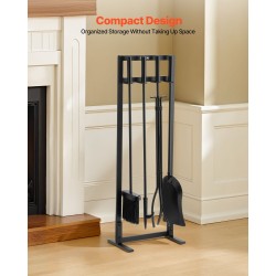 Takkavälinesetti 5-osainen taottua rautaa ja hiiliterästä jalustalla musta sisä- ja ulkokäyttöön