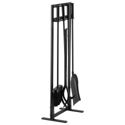 Takkavälinesetti 5-osainen taottua rautaa ja hiiliterästä jalustalla musta sisä- ja ulkokäyttöön