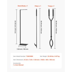 Takkavälinesetti 3-osainen taottu rauta pihti ja hiilihanko jalustallinen teline