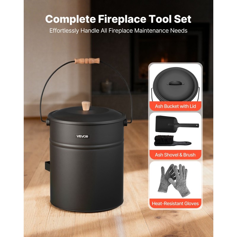 Tuhka-astia viidentoista litran hiiliteräsrakenteella kansi lapio harja käsineet