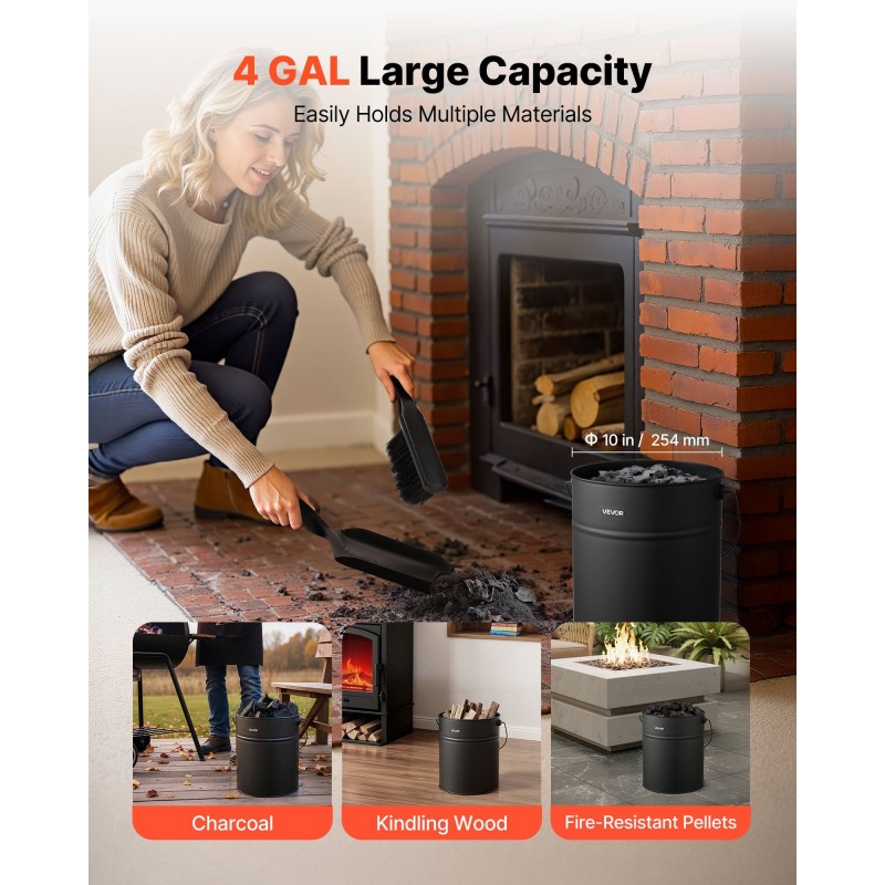 Tuhka-astia viidentoista litran hiiliteräsrakenteella kansi lapio harja käsineet