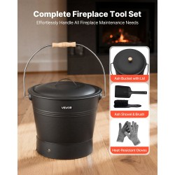 Takan tuhkaämpäri 4-osainen hiiliteräs 9,8 l musta sisä ja ulkokäyttöön