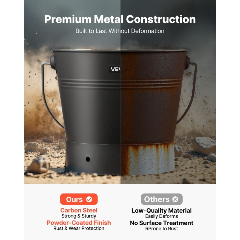 Takan tuhkaämpäri 4-osainen hiiliteräs 9,8 l musta sisä ja ulkokäyttöön