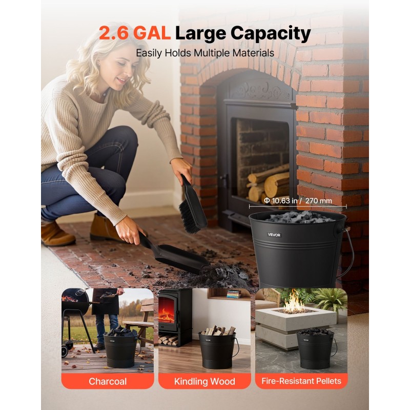 Takan tuhkaämpäri 4-osainen hiiliteräs 9,8 l musta sisä ja ulkokäyttöön