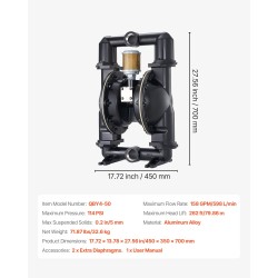 Paineilmatoiminen alumiiniseoksinen kaksikalvopumppu polttoaineille ja jäteöljylle 598 l/min