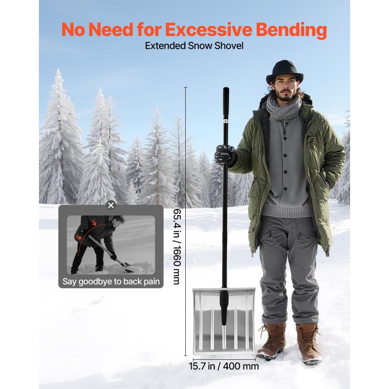 Lumilapio 40 cm leveä alumiiniterä irrotettava teräsvarsi PVC kahva ajoteille