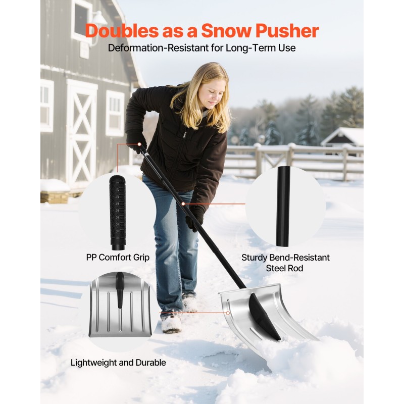 Lumilapio 40 cm leveä alumiiniterä irrotettava teräsvarsi PVC kahva ajoteille