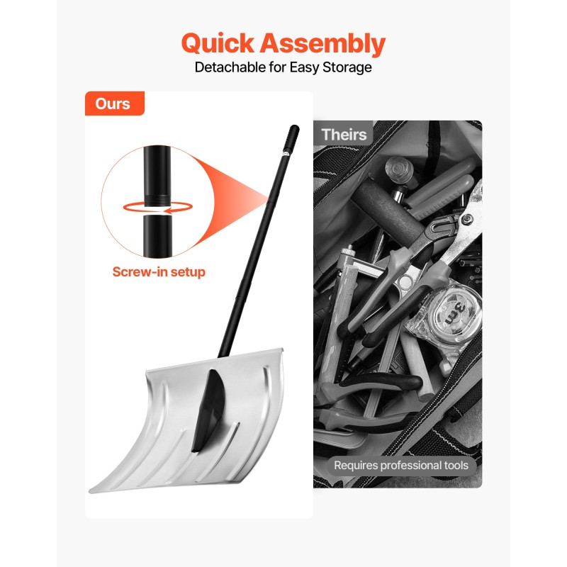 Lumilapio 40 cm leveä alumiiniterä irrotettava teräsvarsi PVC kahva ajoteille