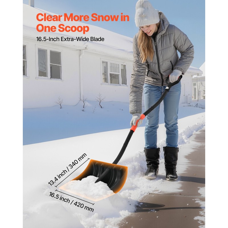 Lumilapio muoviterä 42 cm leveä alumiinireunalla D-muotoisella kahvalla